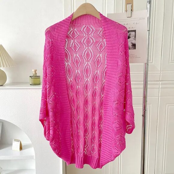 Classy Pink Hollow Knitted SHAWL OS - Picture 1 of 2